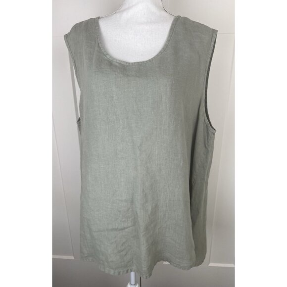 Bryn Walker Huxley Tunic Tank Sage Green 100% Linen Lagenlook Minimalist Sz 1X - Picture 1 of 9
